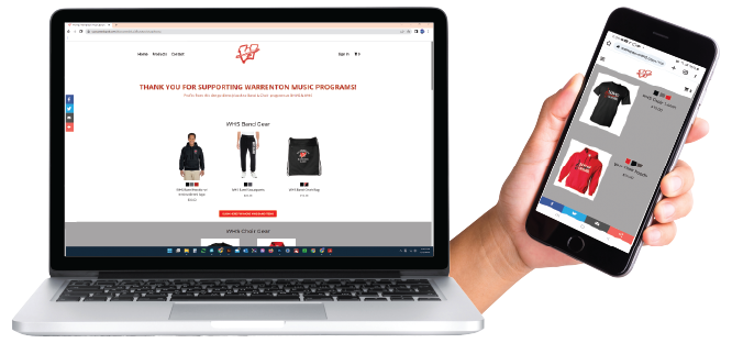 Online spirit wear store on laptop and phone
